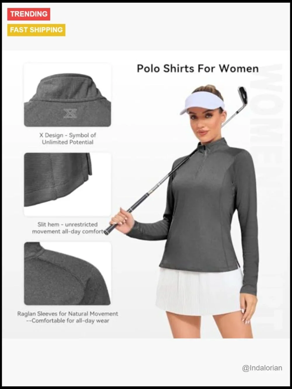 Performance Long Sleeve Golf Tennis Polo UPF 50 Moisture Wicking 1/4 Zip